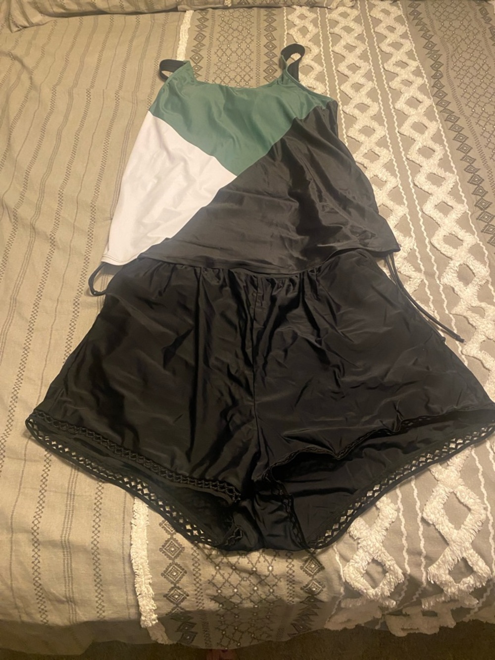 BloomChic Black, White, and Green Tankini Set